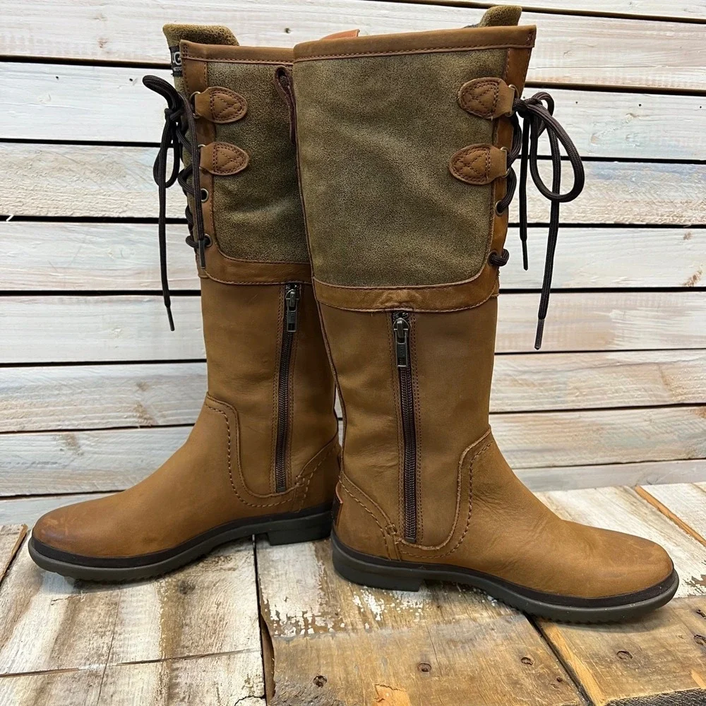 UGG Cailyn 1008438 Waterproof Leather Shearling Tall Boots Brown CabinCore 6